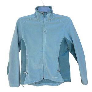L.L.Bean PolarTec Aqua Blue Jacket Women Size Medium Pockets Full Zip Drawstring
